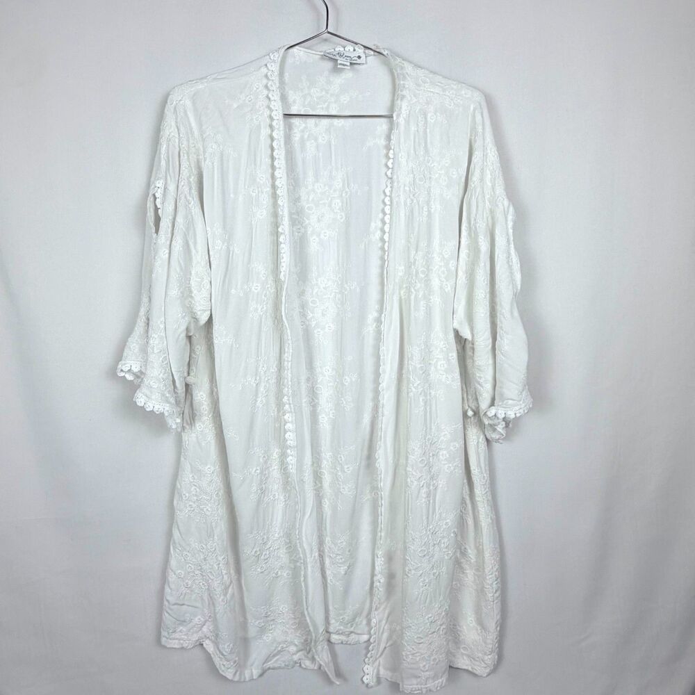 In Bloom by Jonquil Ivory Cover-up Robe Lace Trim Boho XL Rayon Missing Tie